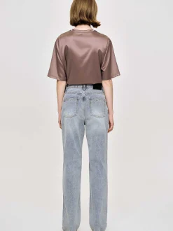 Women Source Unknown Denim-High-Rise Long Jeans, Ash Blue