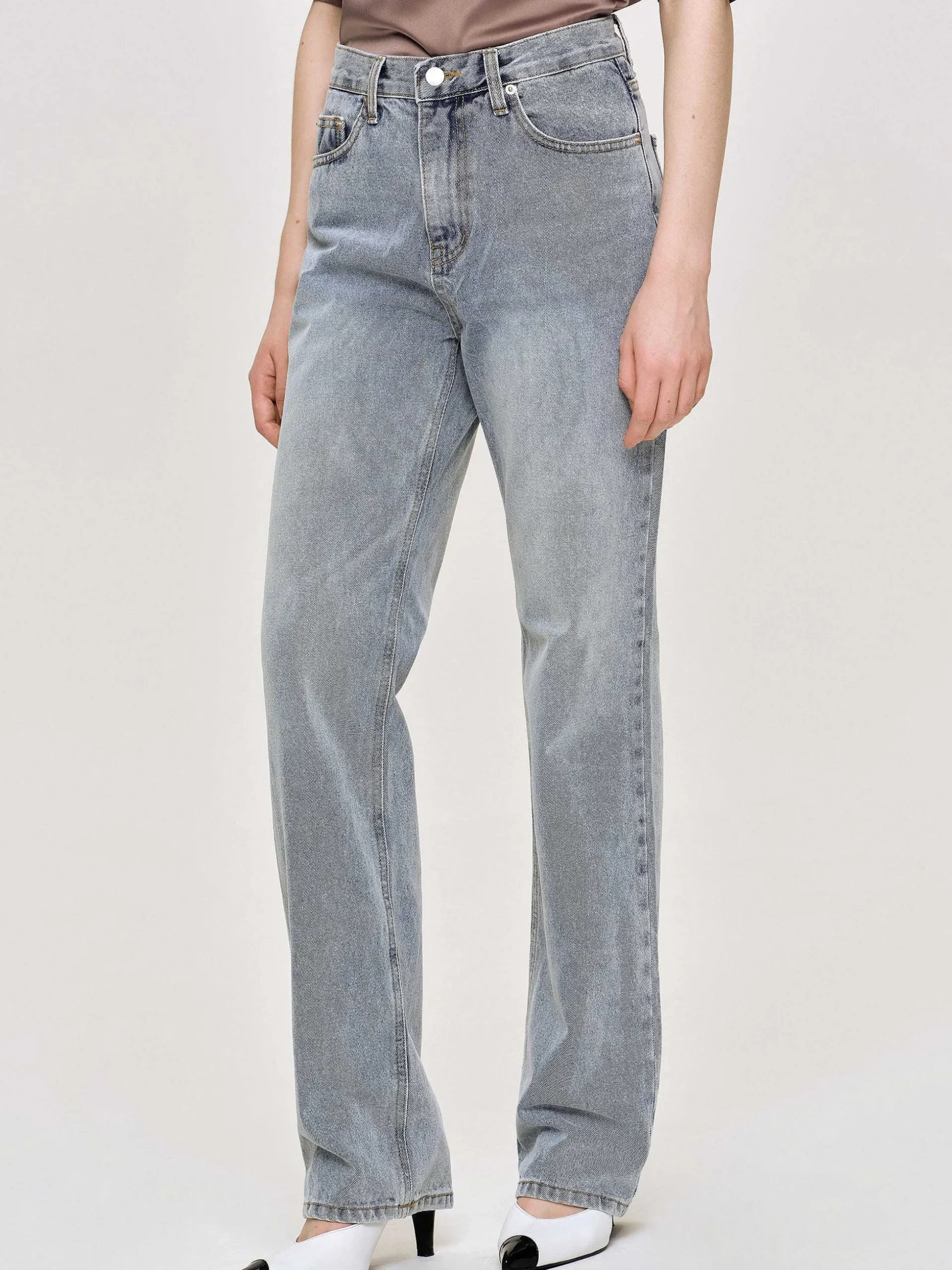 Women Source Unknown Clothing-High-Rise Long Jeans, Ash Blue