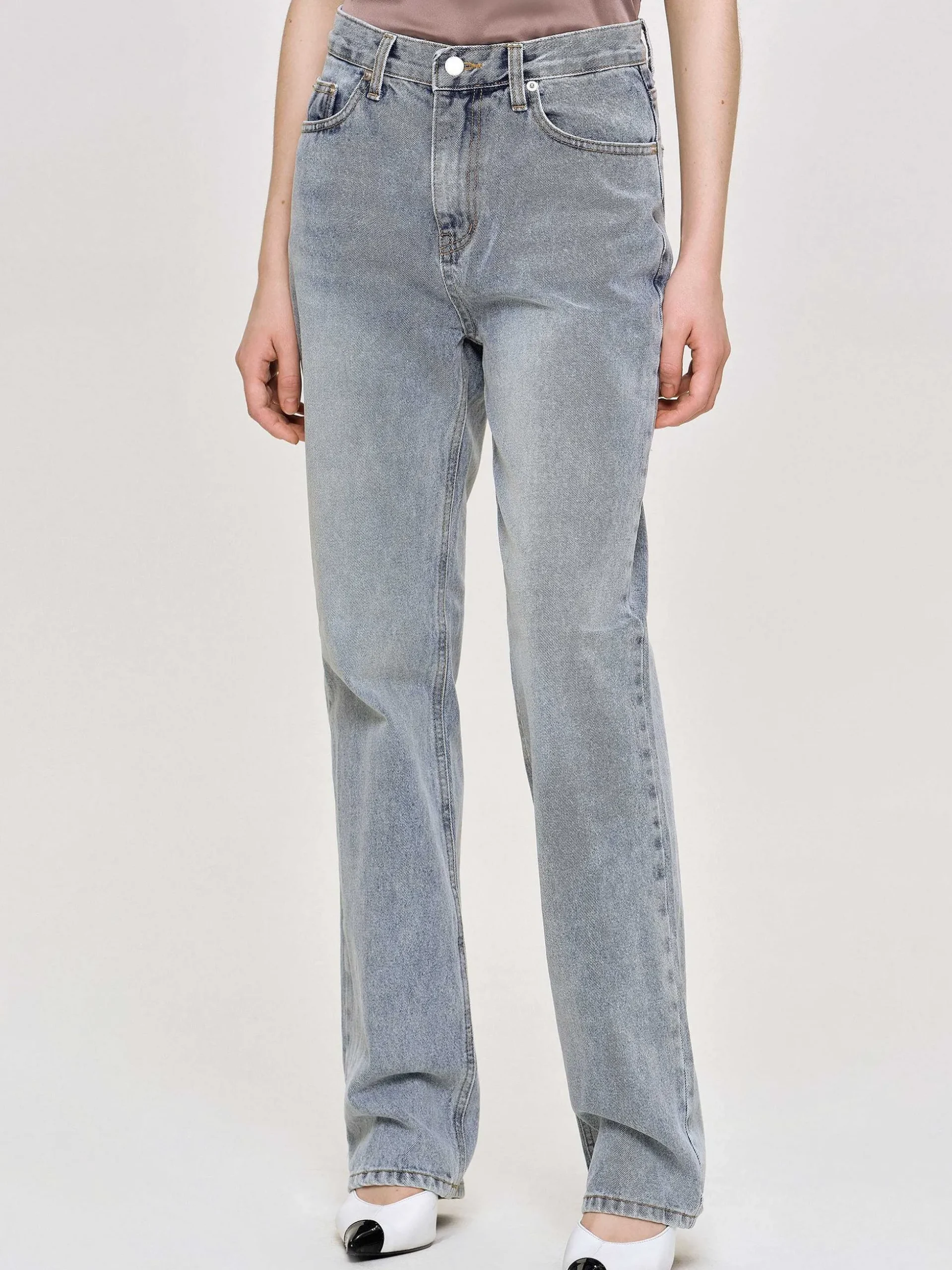 Women Source Unknown Clothing-High-Rise Long Jeans, Ash Blue