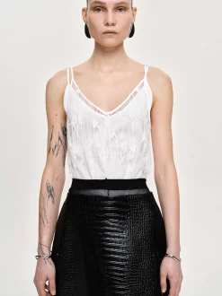 Women Source Unknown Tops-Intersia Floral Tank Top, White
