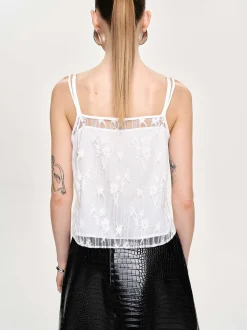 Women Source Unknown Tops-Intersia Floral Tank Top, White