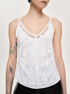 Women Source Unknown Clothing-Intersia Floral Tank Top, White