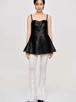 Women Source Unknown Clothing-Lambskin Bustier Leather Top, Black