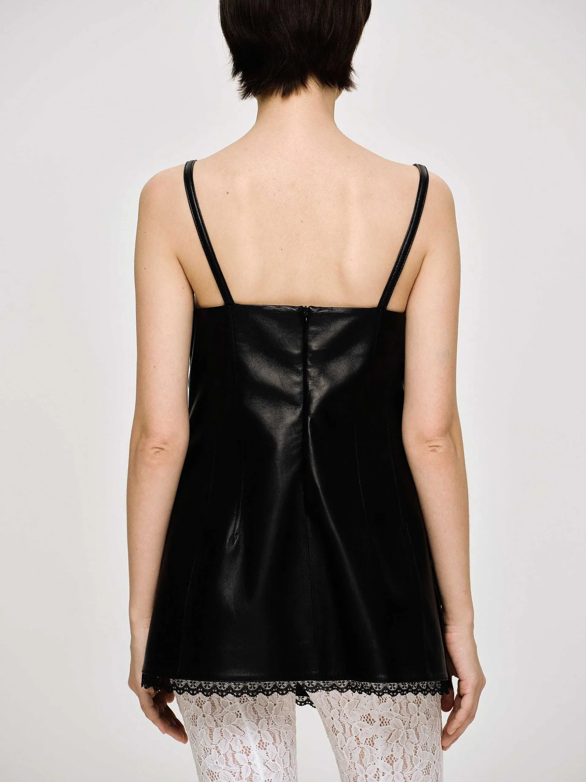 Women Source Unknown Clothing-Lambskin Bustier Leather Top, Black