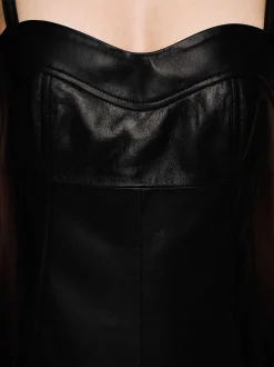 Women Source Unknown Clothing-Lambskin Bustier Leather Top, Black