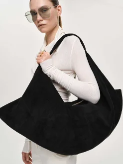 Women Source Unknown Clothing-Large Fortune Cookie Bag, Suede Black