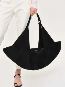 Women Source Unknown Clothing-Large Fortune Cookie Bag, Suede Black