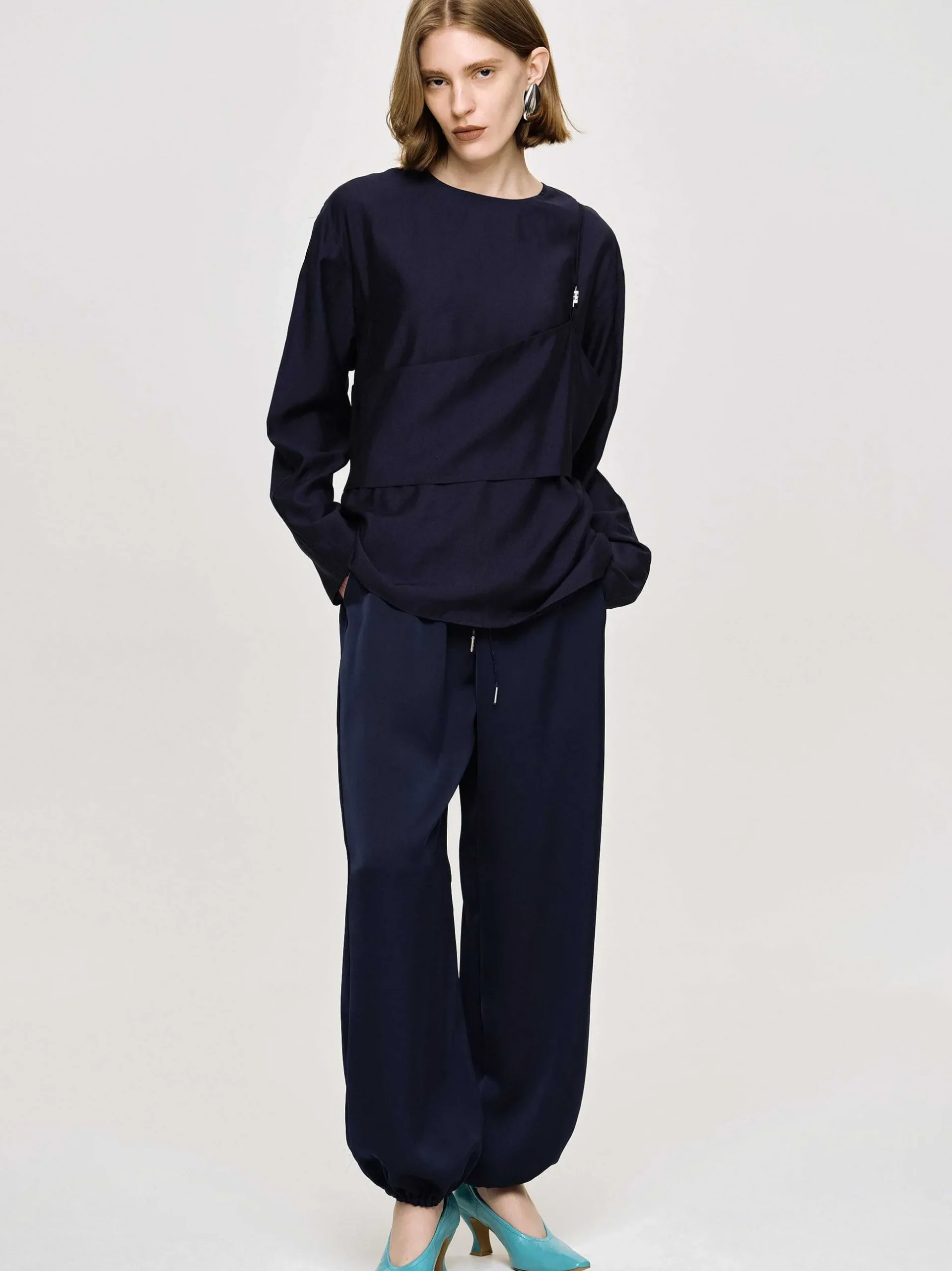 Women Source Unknown Tops-Layered Blouse, Navy