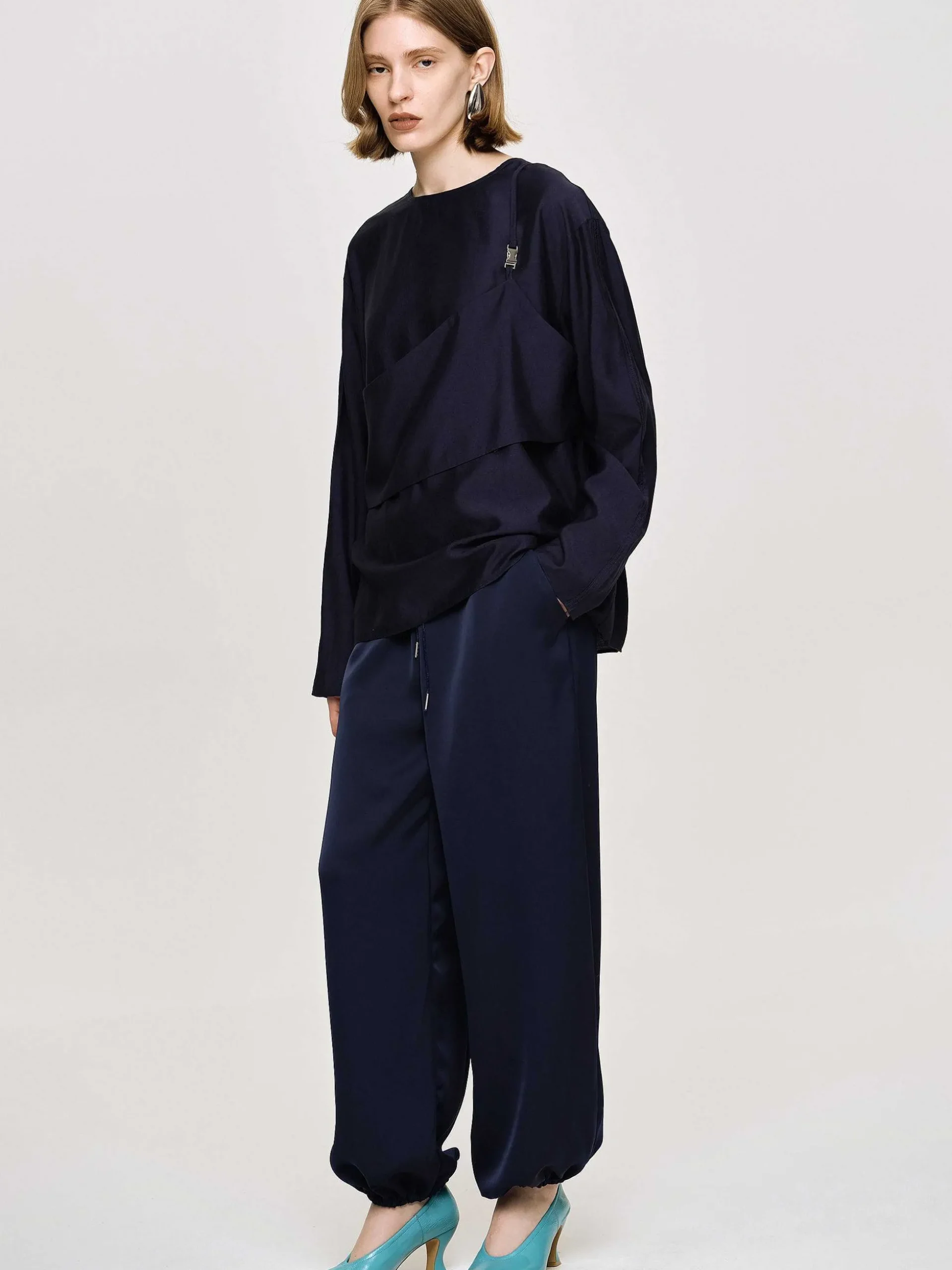 Women Source Unknown Clothing-Layered Blouse, Navy