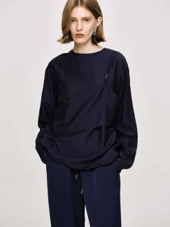 Women Source Unknown Clothing-Layered Blouse, Navy