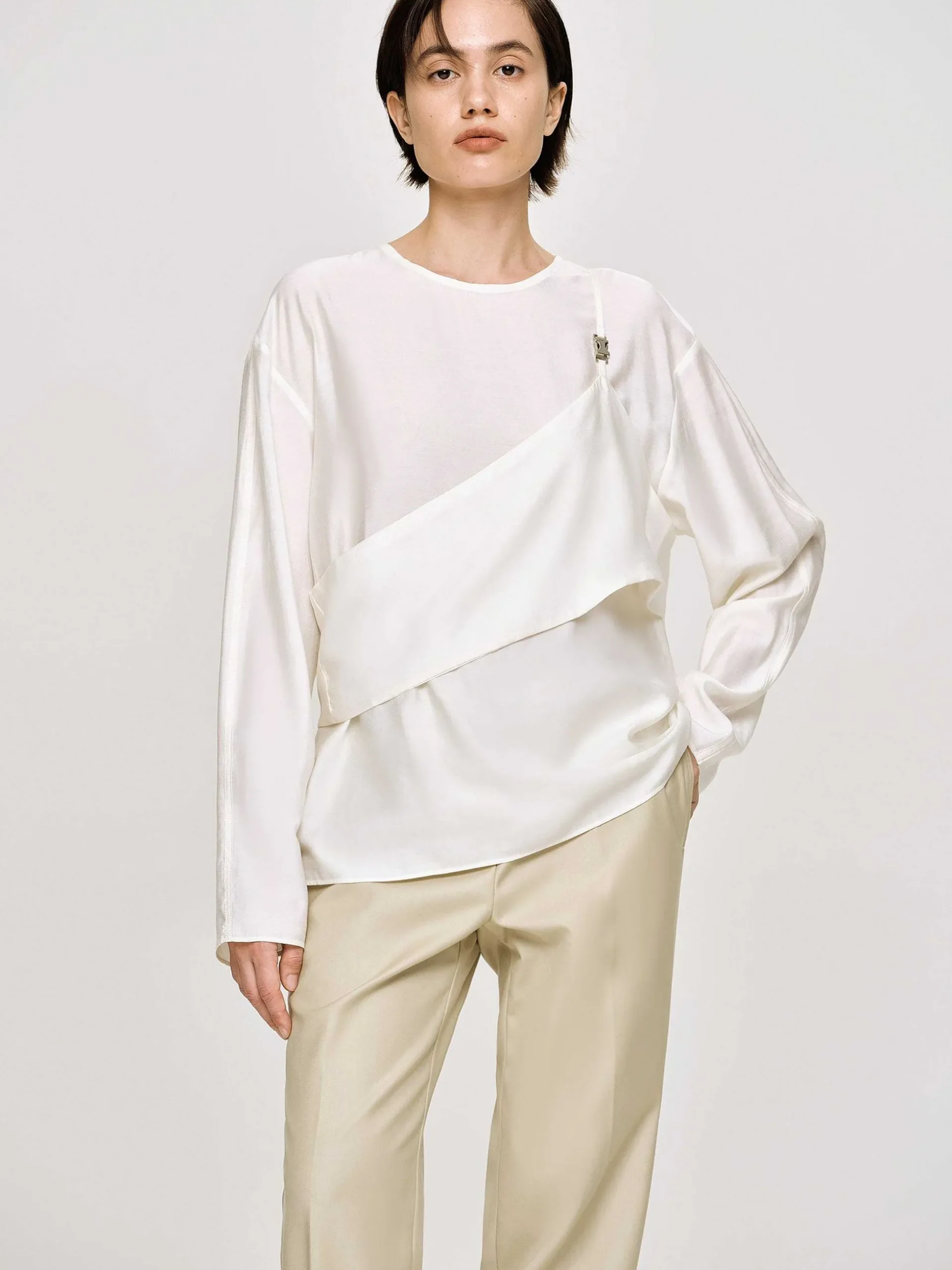 Women Source Unknown Clothing-Layered Bustier Blouse, Ivory