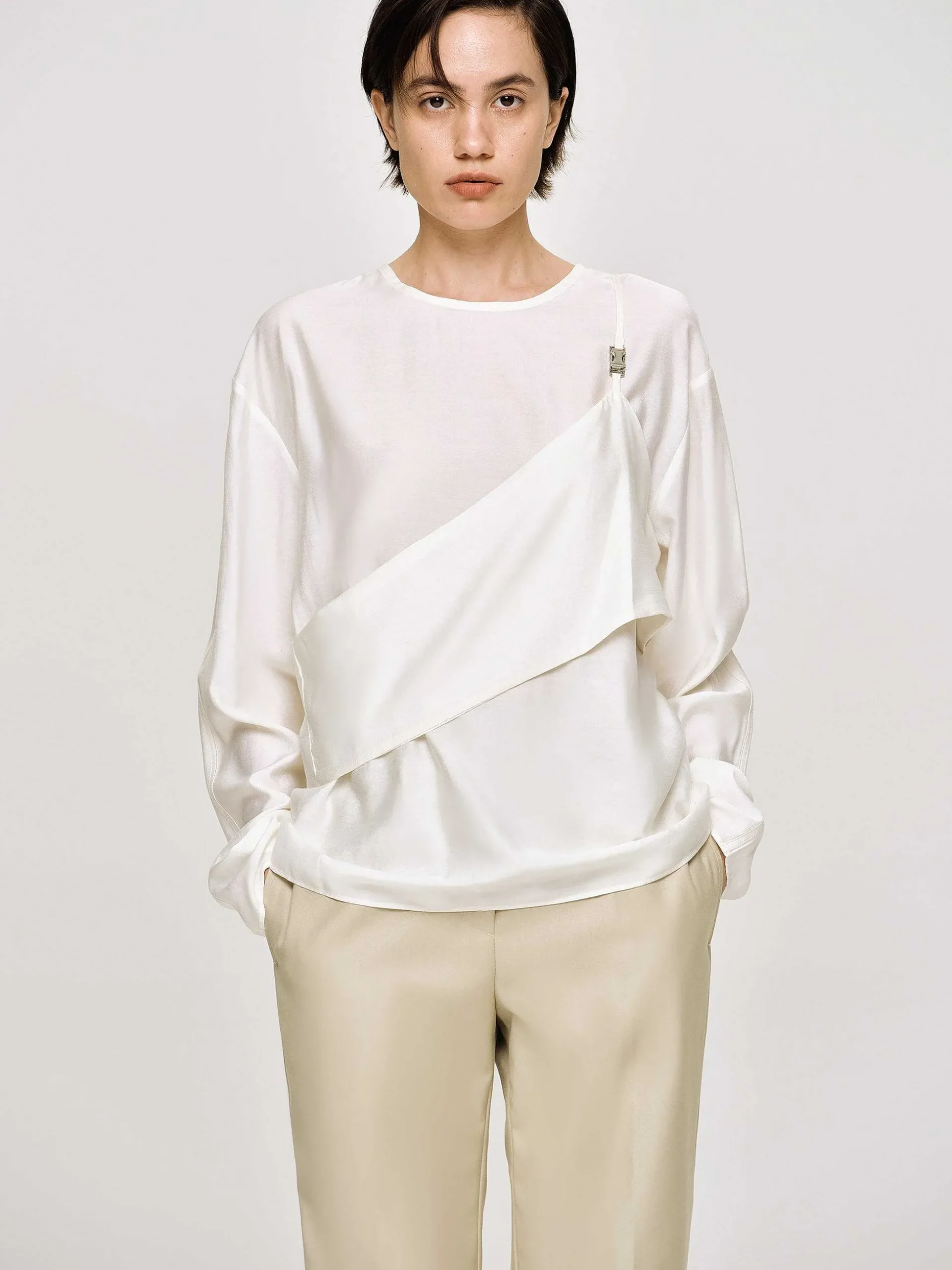 Women Source Unknown Clothing-Layered Bustier Blouse, Ivory