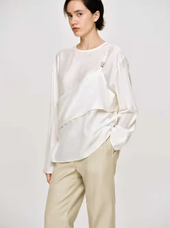 Women Source Unknown Clothing-Layered Bustier Blouse, Ivory
