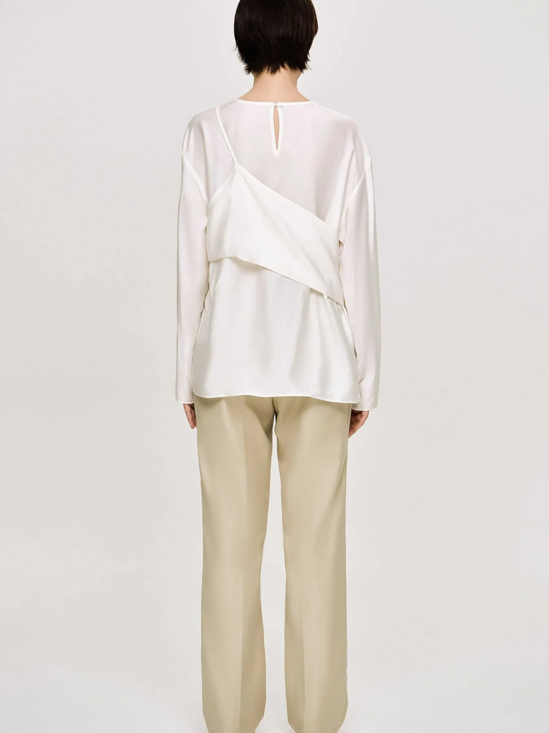 Women Source Unknown Tops-Layered Bustier Blouse, Ivory