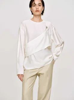 Women Source Unknown Tops-Layered Bustier Blouse, Ivory