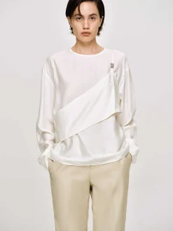 Women Source Unknown Tops-Layered Bustier Blouse, Ivory