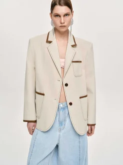 Women Source Unknown Clothing-Leather-Trimmed Blazer, Canvas