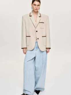 Women Source Unknown Clothing-Leather-Trimmed Blazer, Canvas