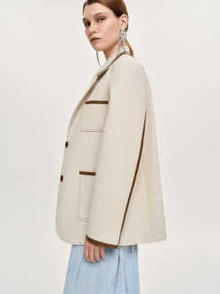 Women Source Unknown Outerwear-Leather-Trimmed Blazer, Canvas