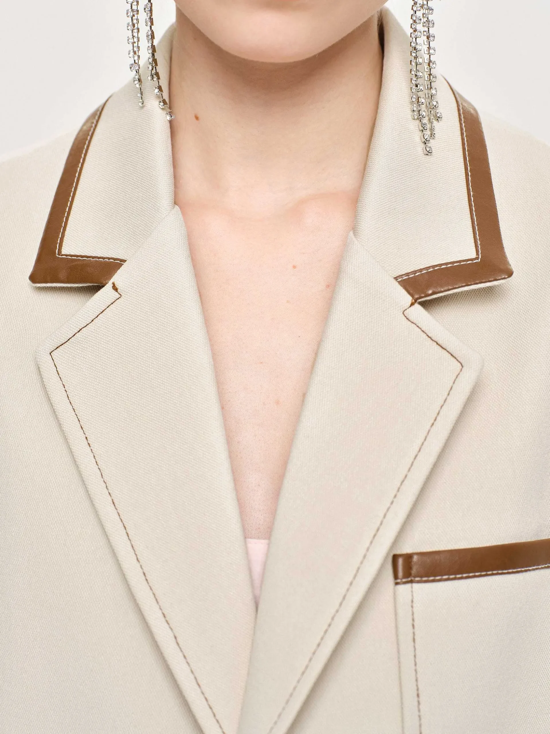 Women Source Unknown Outerwear-Leather-Trimmed Blazer, Canvas