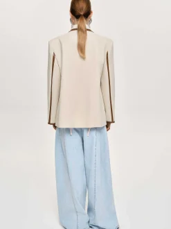 Women Source Unknown Co-Ords-Leather-Trimmed Blazer, Canvas