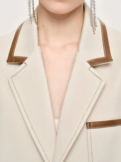 Women Source Unknown Co-Ords-Leather-Trimmed Blazer, Canvas