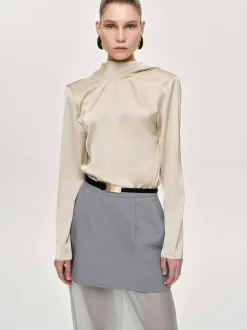 Women Source Unknown Tops-Leiva Cowl-Back Blouse, Parchment