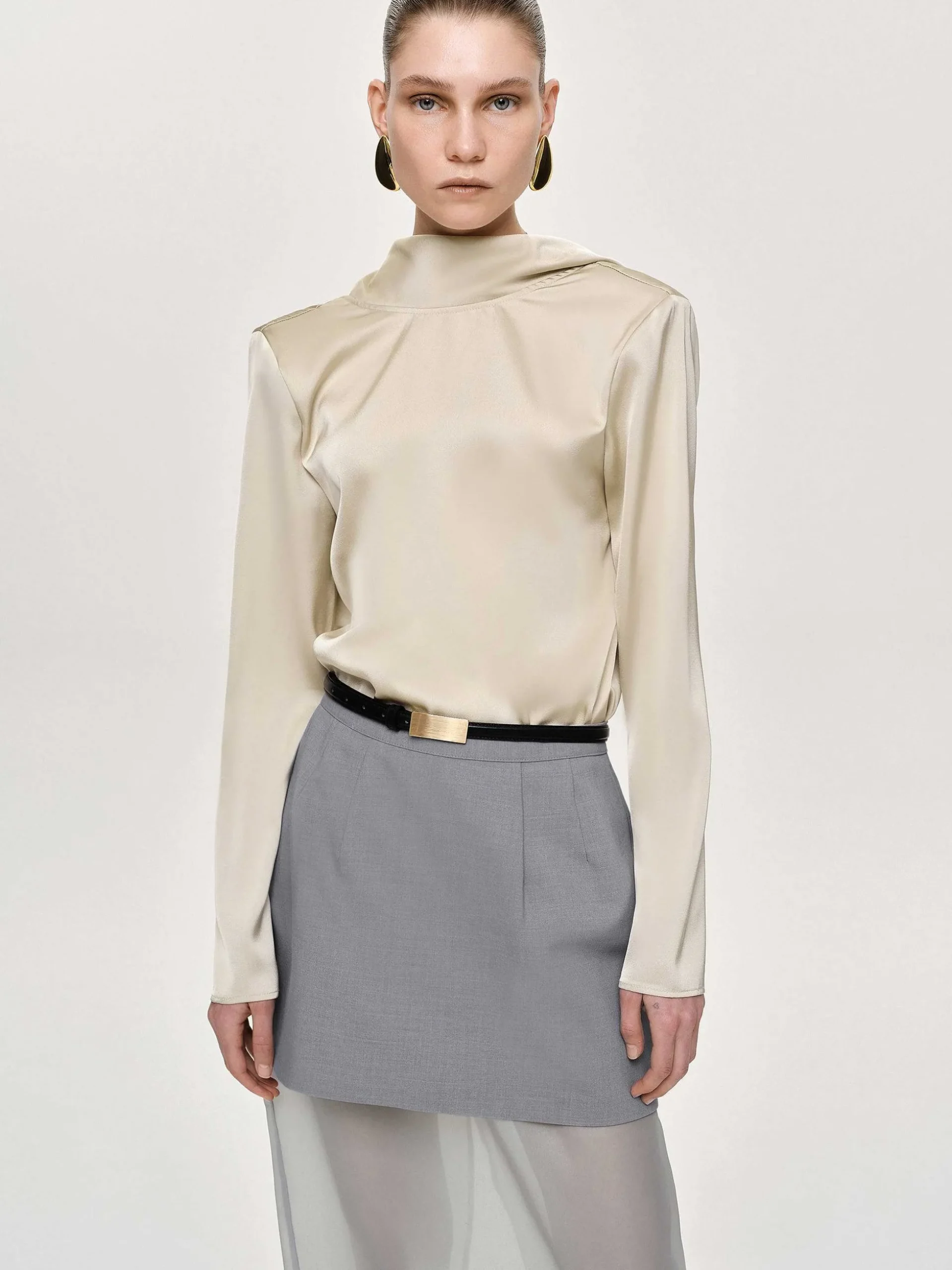 Women Source Unknown Tops-Leiva Cowl-Back Blouse, Parchment