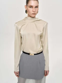 Women Source Unknown Tops-Leiva Cowl-Back Blouse, Parchment