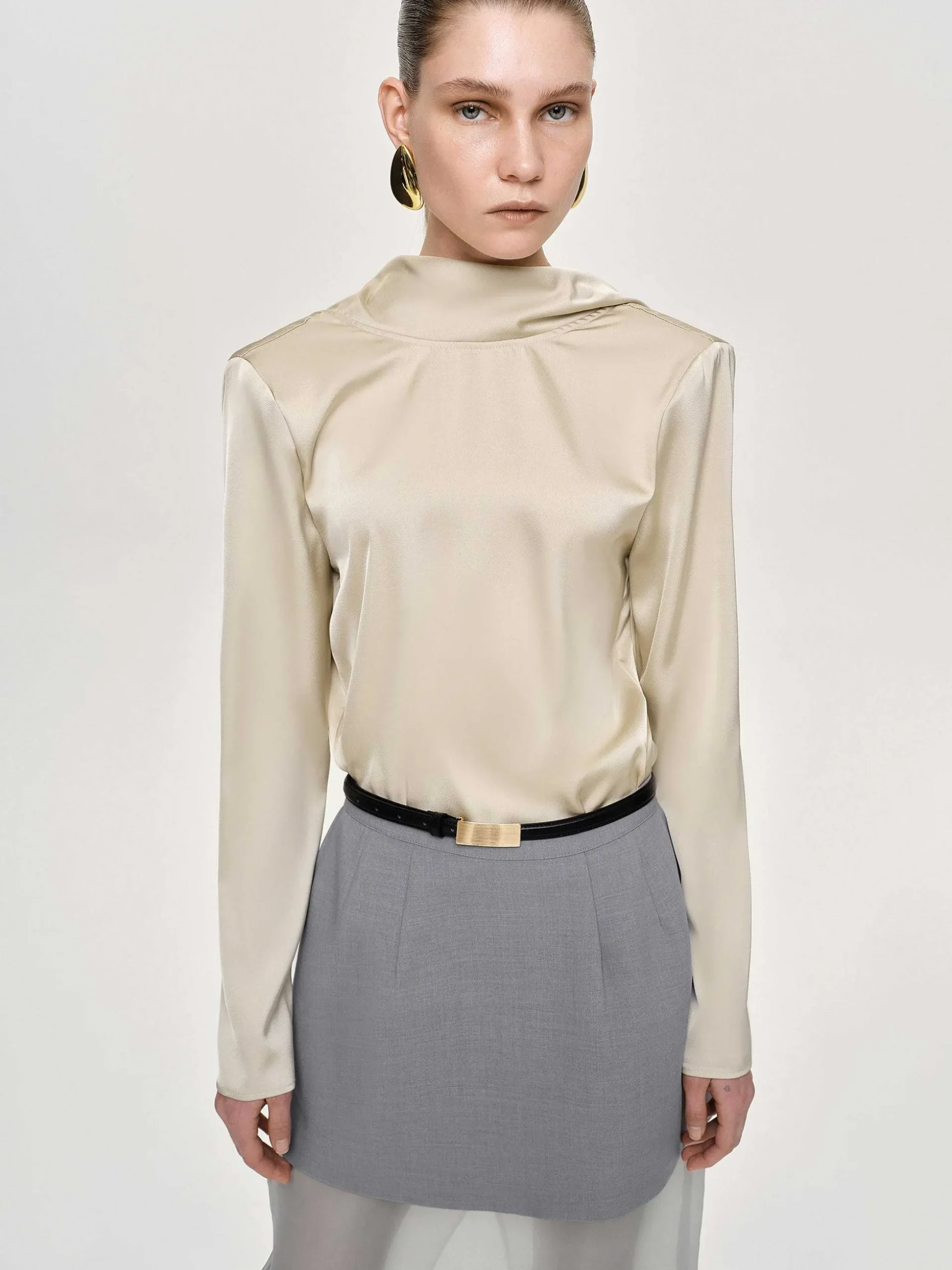 Women Source Unknown Tops-Leiva Cowl-Back Blouse, Parchment