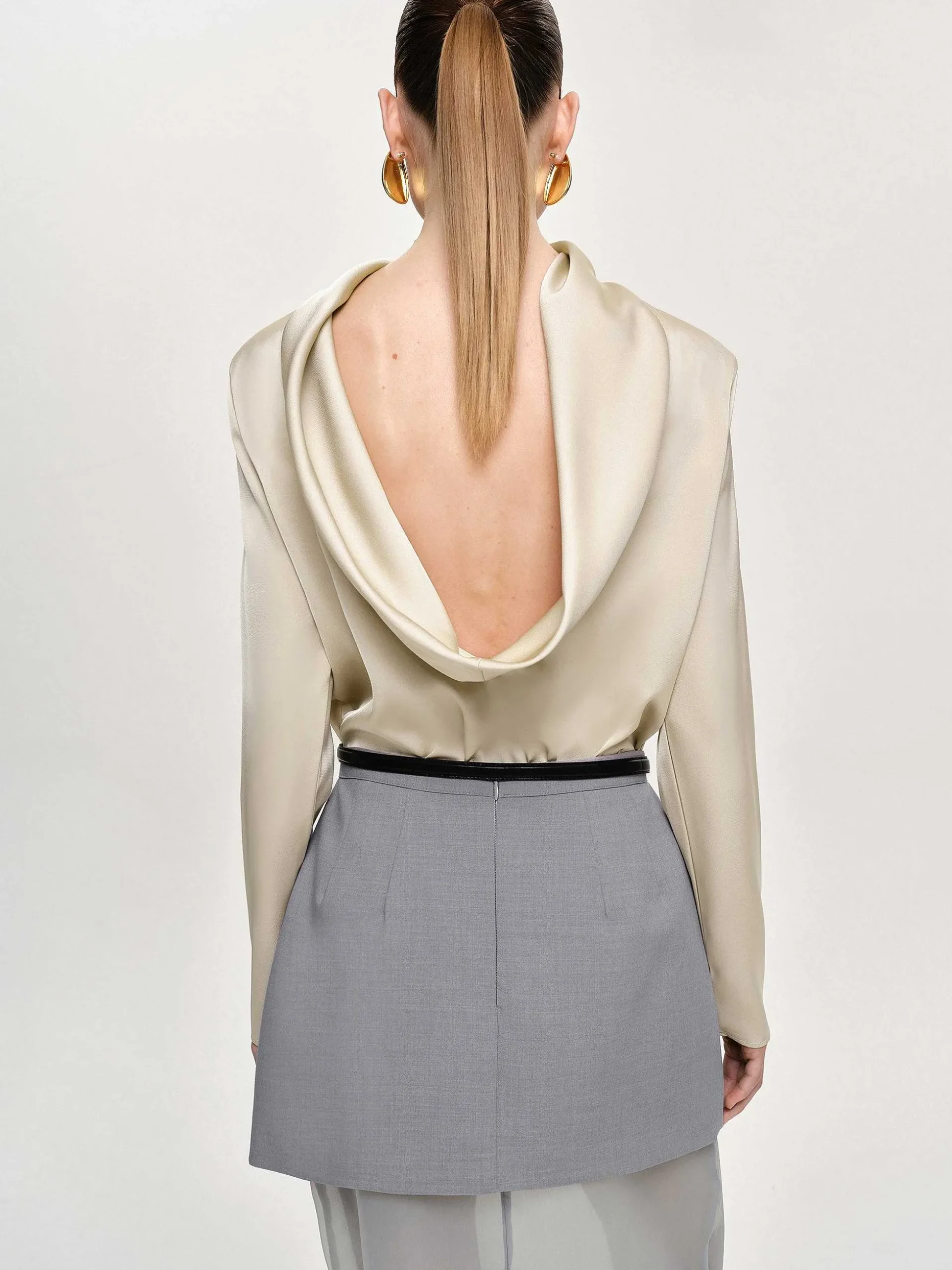 Women Source Unknown Tops-Leiva Cowl-Back Blouse, Parchment