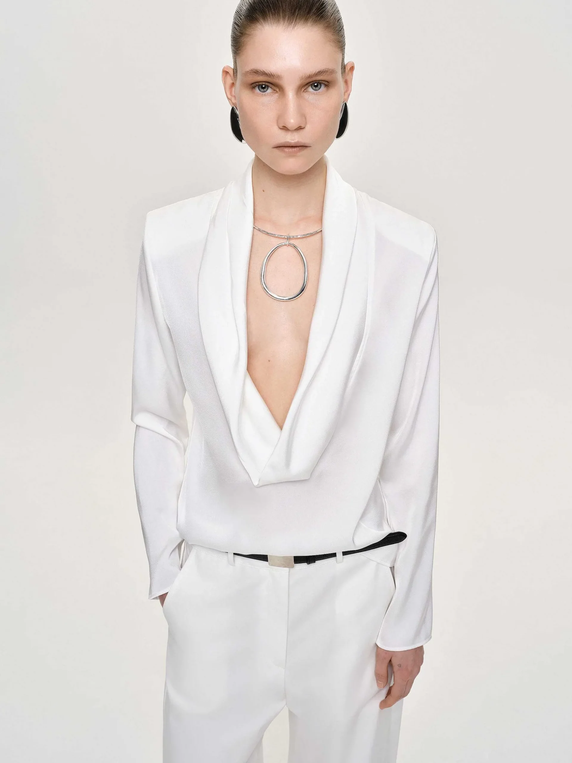 Women Source Unknown Tops-Leiva Cowl-Back Blouse, White