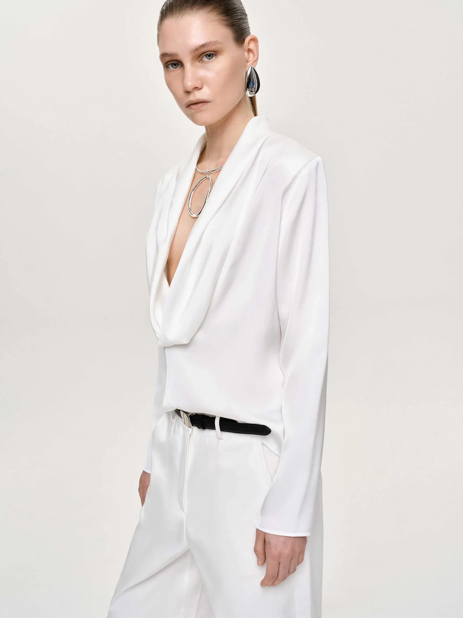 Women Source Unknown Tops-Leiva Cowl-Back Blouse, White