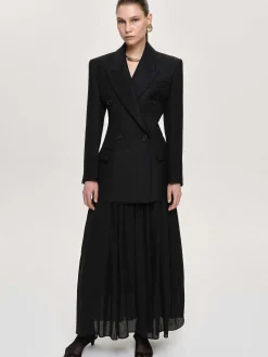 Women Source Unknown Outerwear-Leonara Double Breasted Cinch Blazer, Black