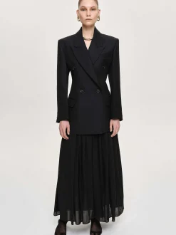 Women Source Unknown Outerwear-Leonara Double Breasted Cinch Blazer, Black