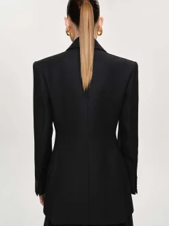 Women Source Unknown Clothing-Leonara Double Breasted Cinch Blazer, Black