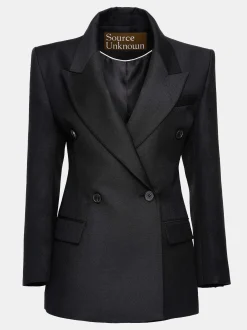 Women Source Unknown Clothing-Leonara Double Breasted Cinch Blazer, Black