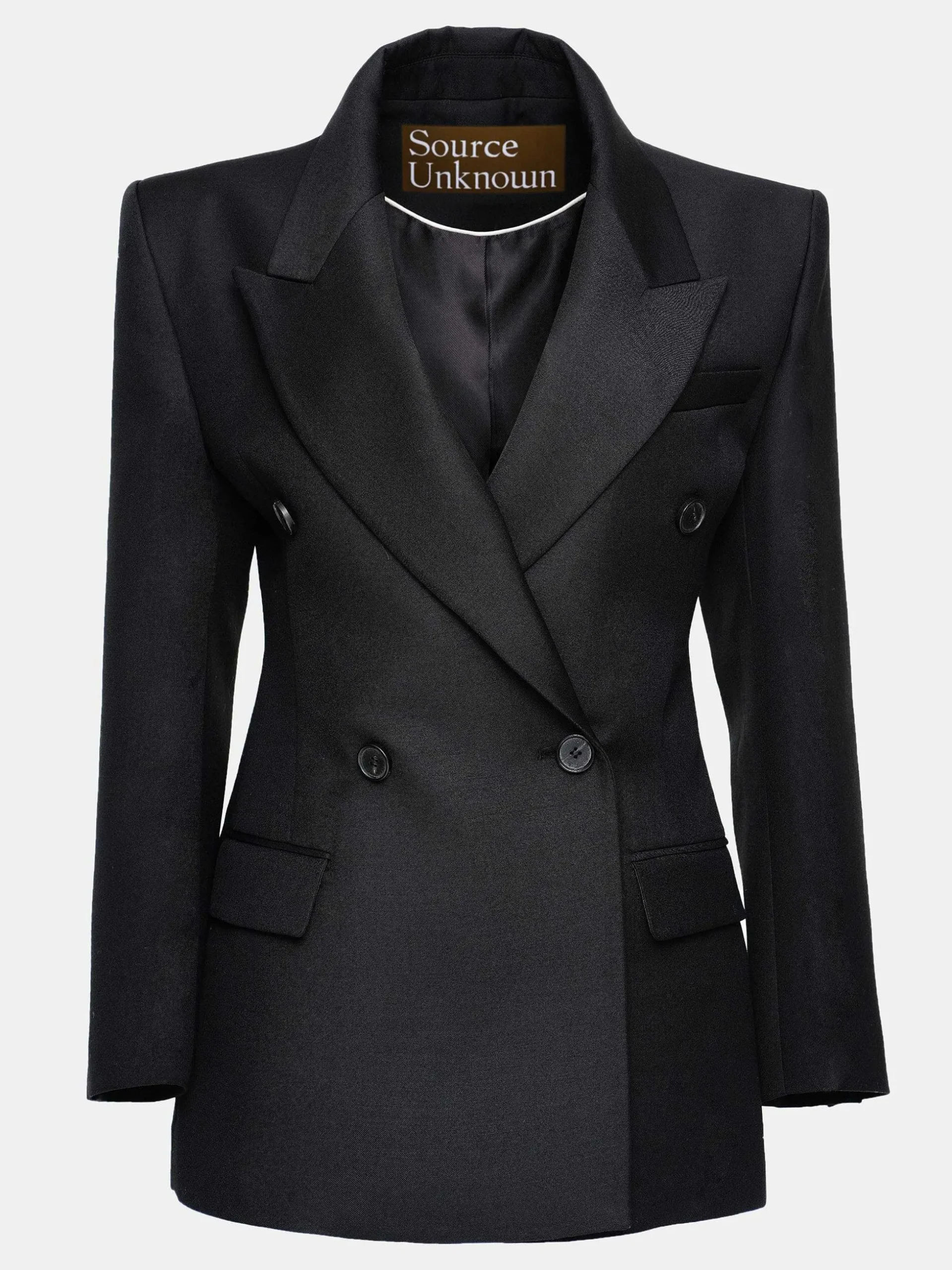 Women Source Unknown Clothing-Leonara Double Breasted Cinch Blazer, Black