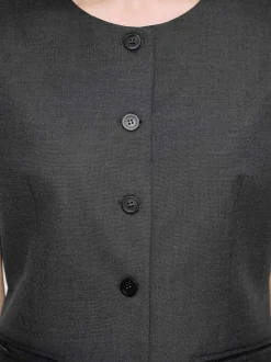 Women Source Unknown Clothing-Long Button Vest, Charcoal Melange
