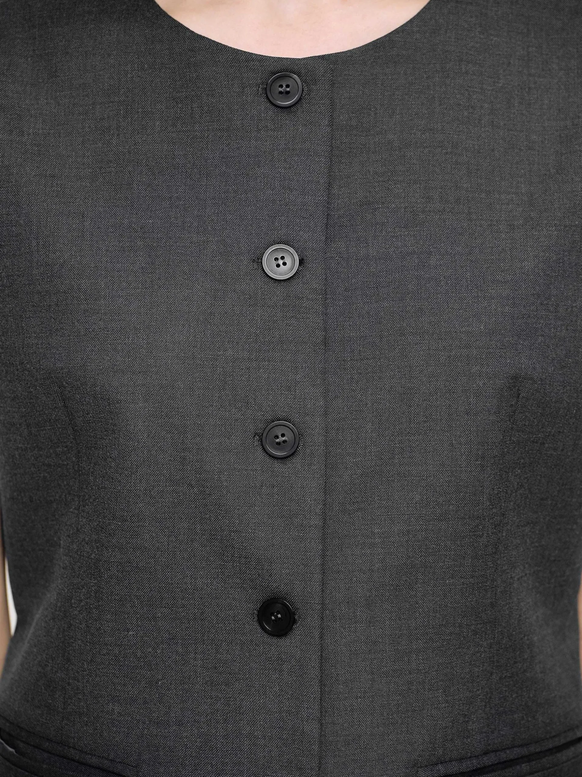 Women Source Unknown Clothing-Long Button Vest, Charcoal Melange