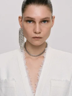 Women Source Unknown Accessories-Long Rhinestone Earrings, Silver