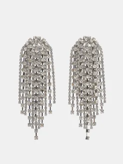 Women Source Unknown Accessories-Long Rhinestone Earrings, Silver