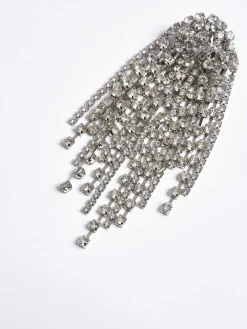 Women Source Unknown Accessories-Long Rhinestone Earrings, Silver