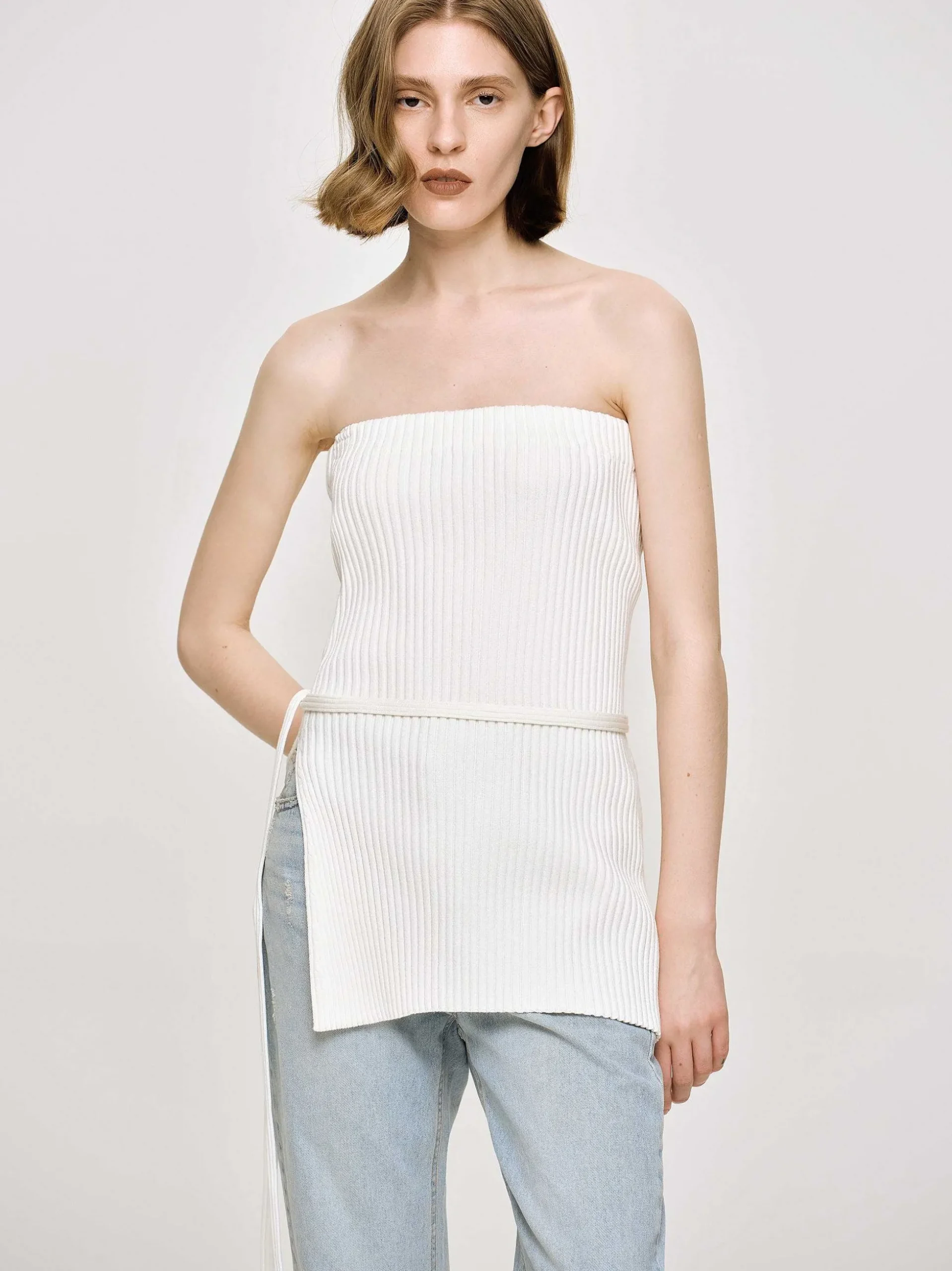 Women Source Unknown Knitwear-Long Split Rib Knit, White