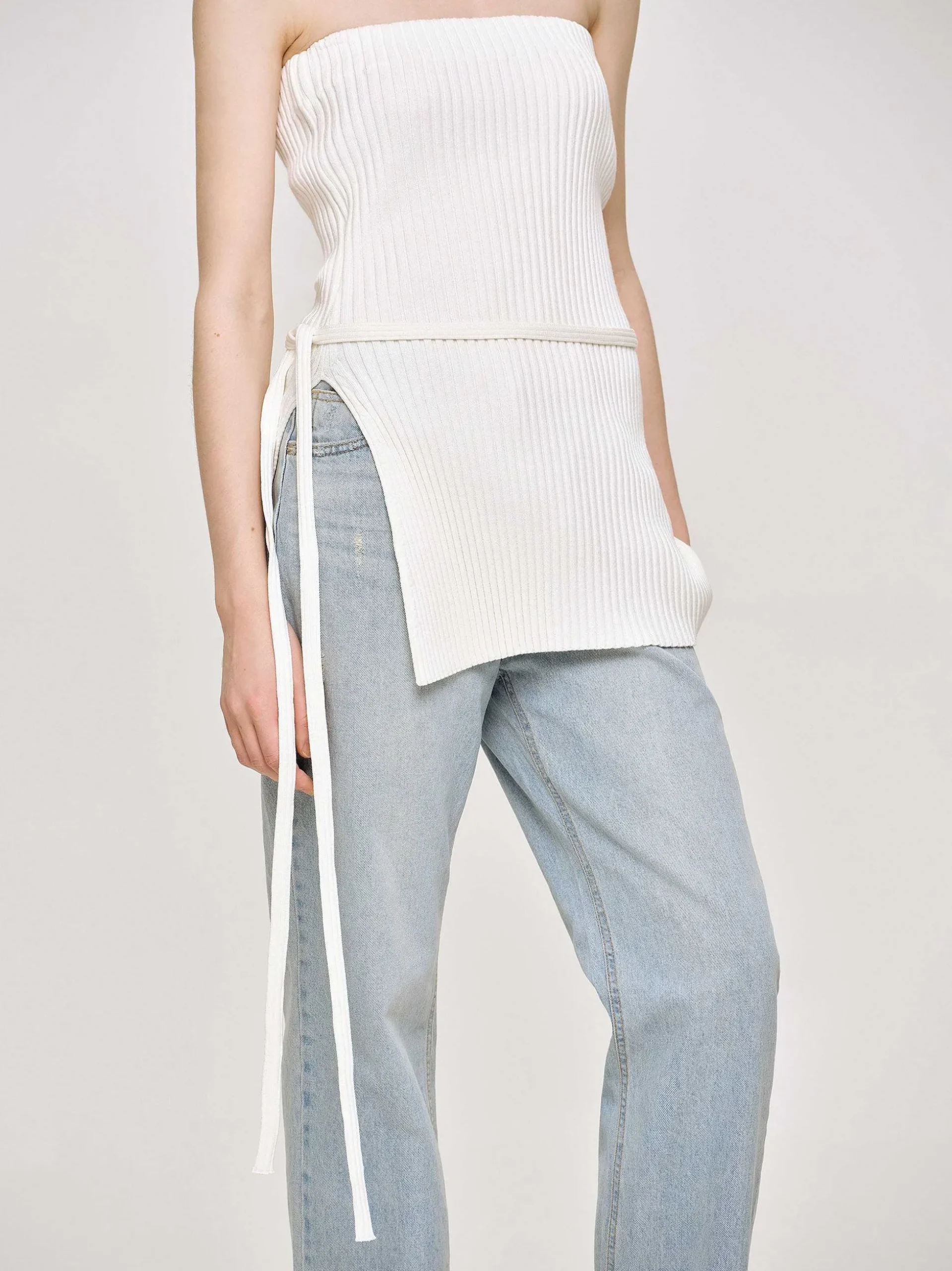 Women Source Unknown Knitwear-Long Split Rib Knit, White