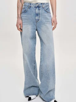 Women Source Unknown Denim-Long Straight-Leg Jeans, Light Vintage Blue