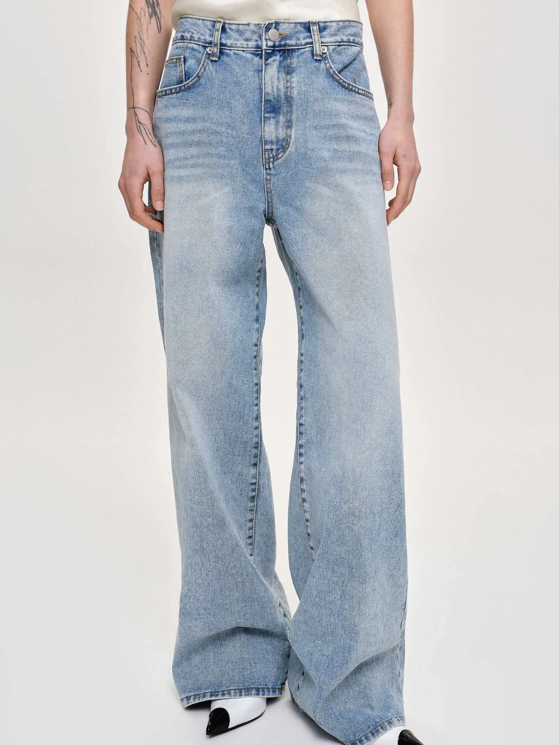 Women Source Unknown Denim-Long Straight-Leg Jeans, Light Vintage Blue