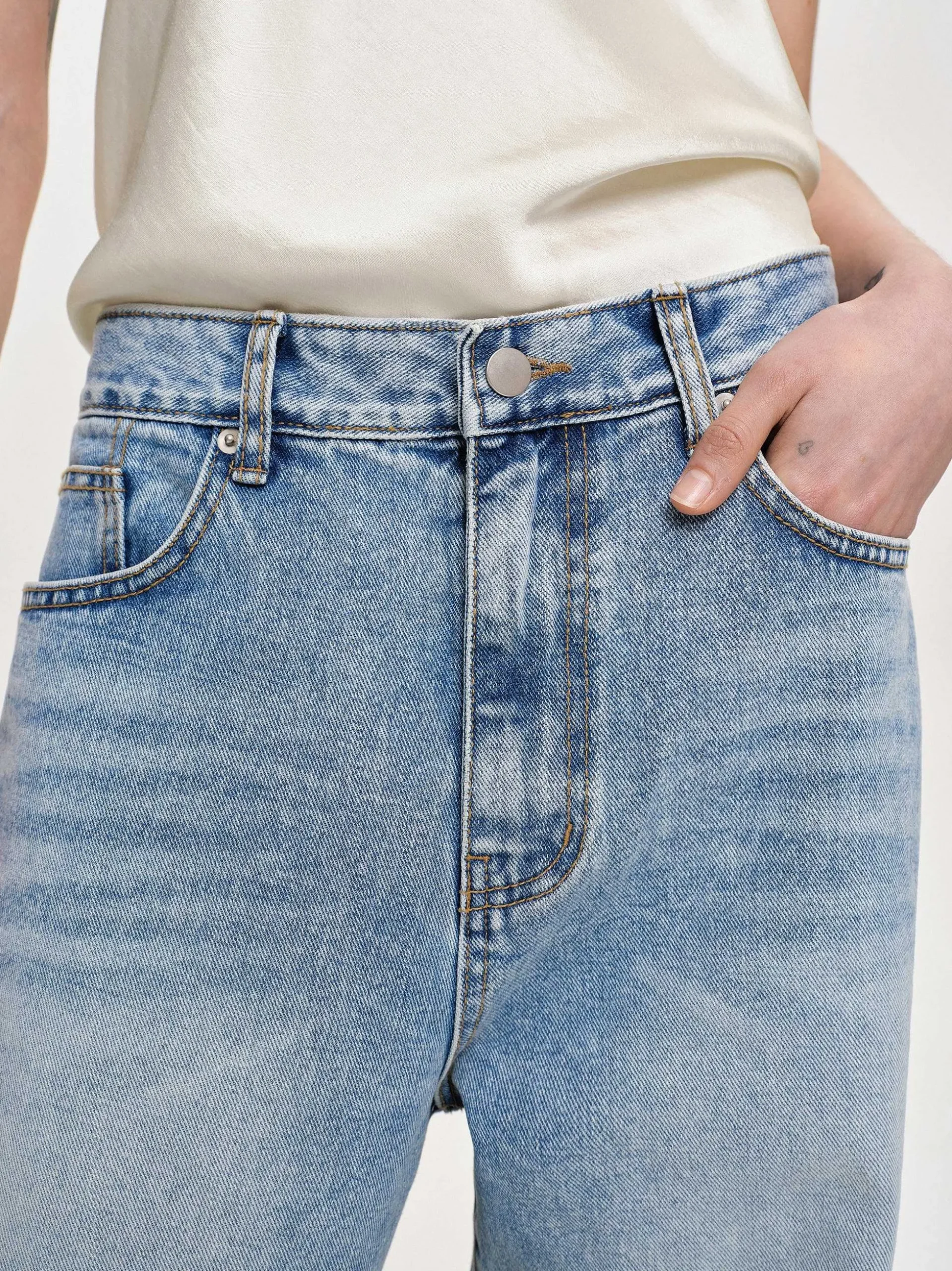 Women Source Unknown Denim-Long Straight-Leg Jeans, Light Vintage Blue
