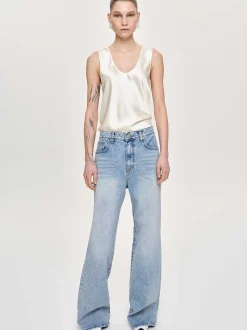 Women Source Unknown Clothing-Long Straight-Leg Jeans, Light Vintage Blue