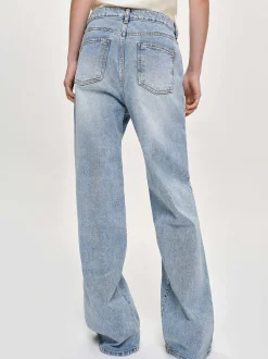 Women Source Unknown Clothing-Long Straight-Leg Jeans, Light Vintage Blue